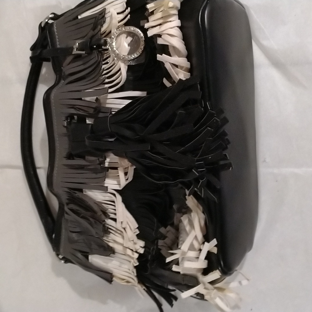 Catherine Malandrino black fringed slouch purse